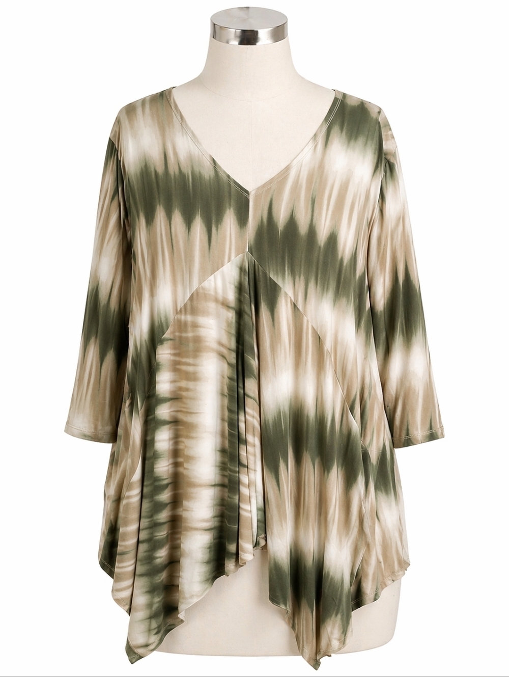 Attitudes By Renee Green Tie Dye V-Neck Asymmetric Hem Tunic Top 3X Boho Hippie